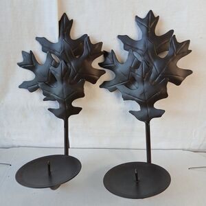 Wall Hanging Oak Leaf Metal Candle Holders Set of 2 Brown Autumn Fall Farm Decor